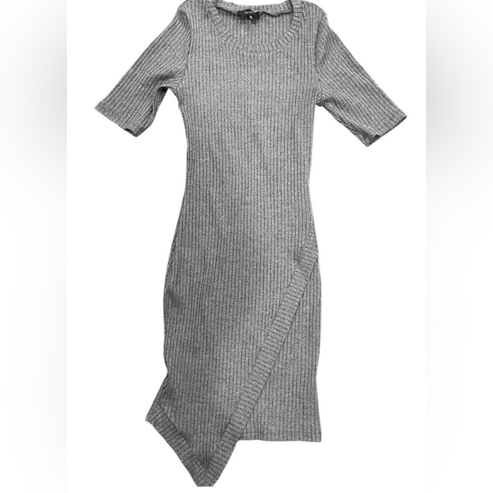 Gray Ribbed Knit Dress